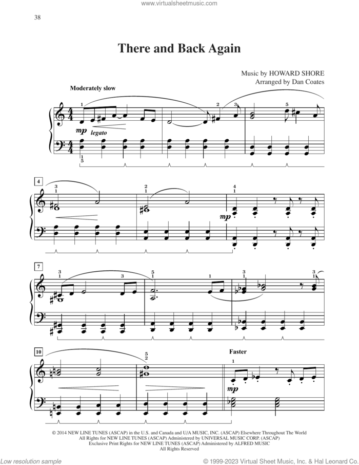There And Back Again (from The Hobbit: The Battle of the Five Armies) (arr. Dan Coates) sheet music for piano solo by Howard Shore and Dan Coates, easy skill level