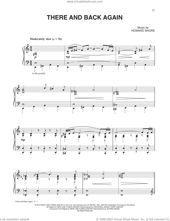 There And Back Again (from The Hobbit: The Battle of the Five Armies) sheet music for piano solo by Howard Shore, intermediate skill level