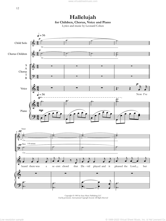 Hallelujah sheet music for choir (SATB: soprano, alto, tenor, bass) by Andrea Bocelli and Leonard Cohen, intermediate skill level