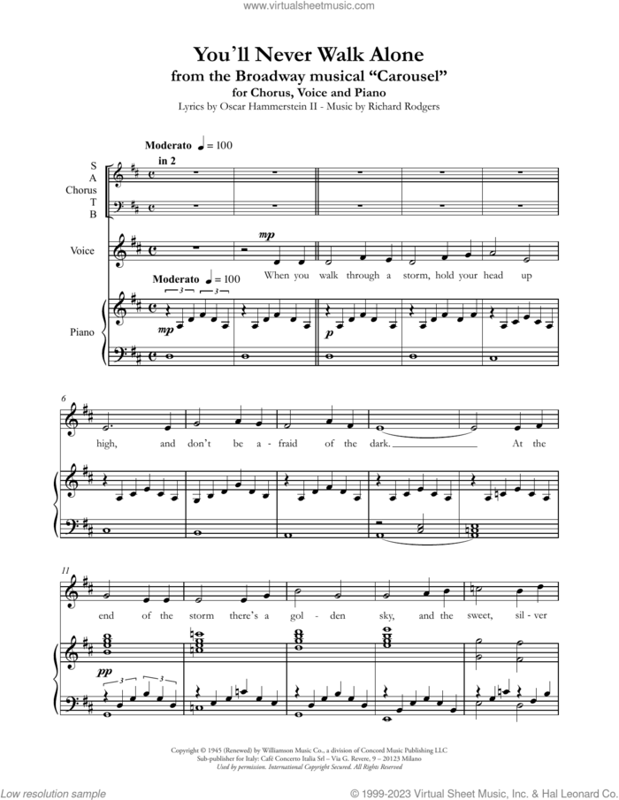 You'll Never Walk Alone (from Carousel) sheet music for choir (SATB: soprano, alto, tenor, bass) by Andrea Bocelli, Oscar II Hammerstein and Richard Rodgers, intermediate skill level