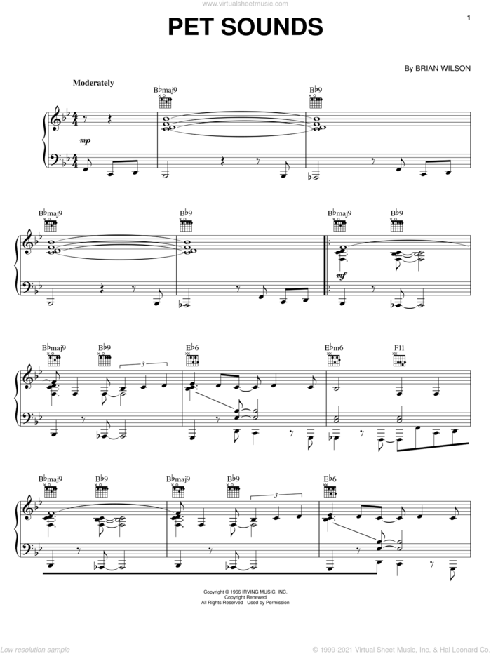 Pet Sounds sheet music for voice, piano or guitar by The Beach Boys and Brian Wilson, intermediate skill level
