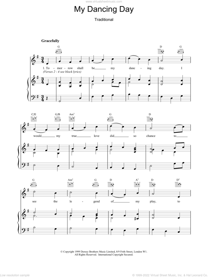 My Dancing Day sheet music for voice, piano or guitar, intermediate skill level