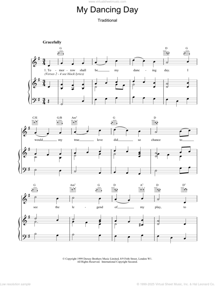 My Dancing Day sheet music for voice, piano or guitar, intermediate skill level