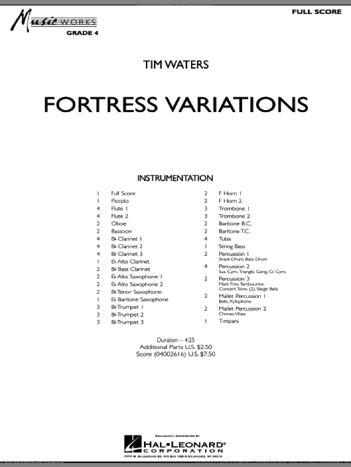 Fortress Variations (COMPLETE) sheet music for concert band by Tim Waters, intermediate skill level