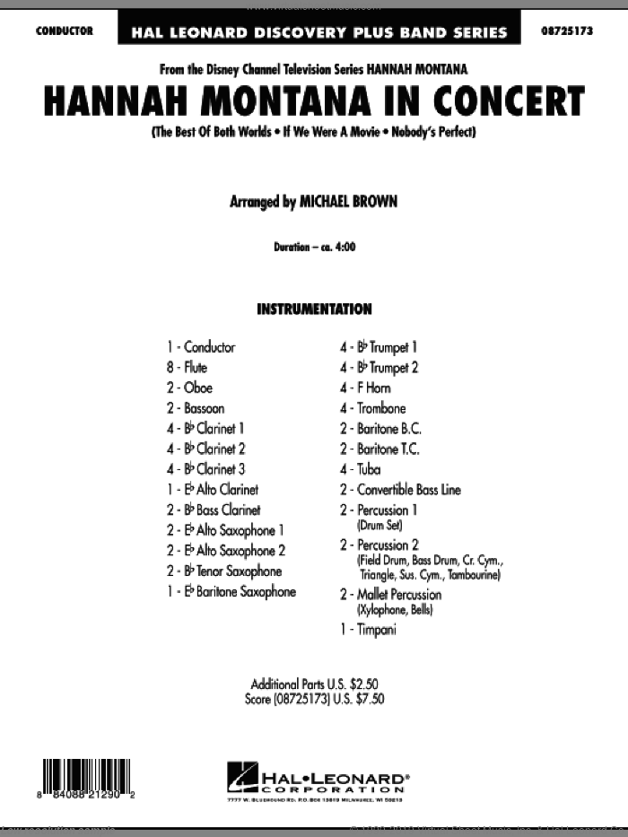 Hannah Montana in Concert (COMPLETE) sheet music for concert band by Michael Brown, Hannah Montana and Miley Cyrus, intermediate skill level