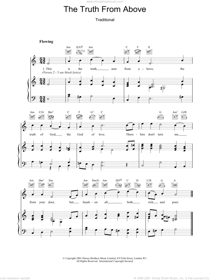 The Truth From Above sheet music for voice, piano or guitar, intermediate skill level