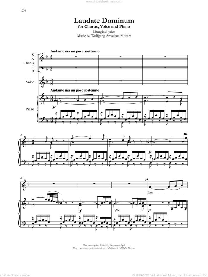 Laudate Dominum sheet music for choir (SATB: soprano, alto, tenor, bass) by Andrea Bocelli and Wolfgang Amadeus Mozart, classical score, intermediate skill level
