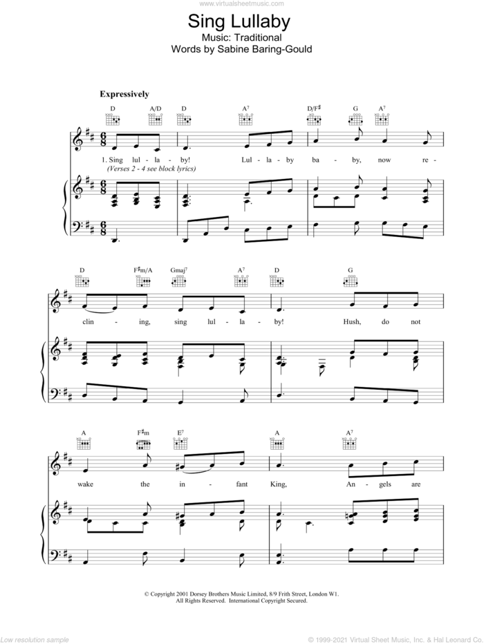 Sing Lullaby sheet music for voice, piano or guitar, intermediate skill level
