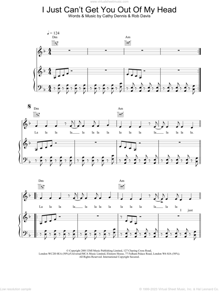 I Just Can't Get You Out Of My Head sheet music for voice, piano or guitar by Kylie Minogue, intermediate skill level