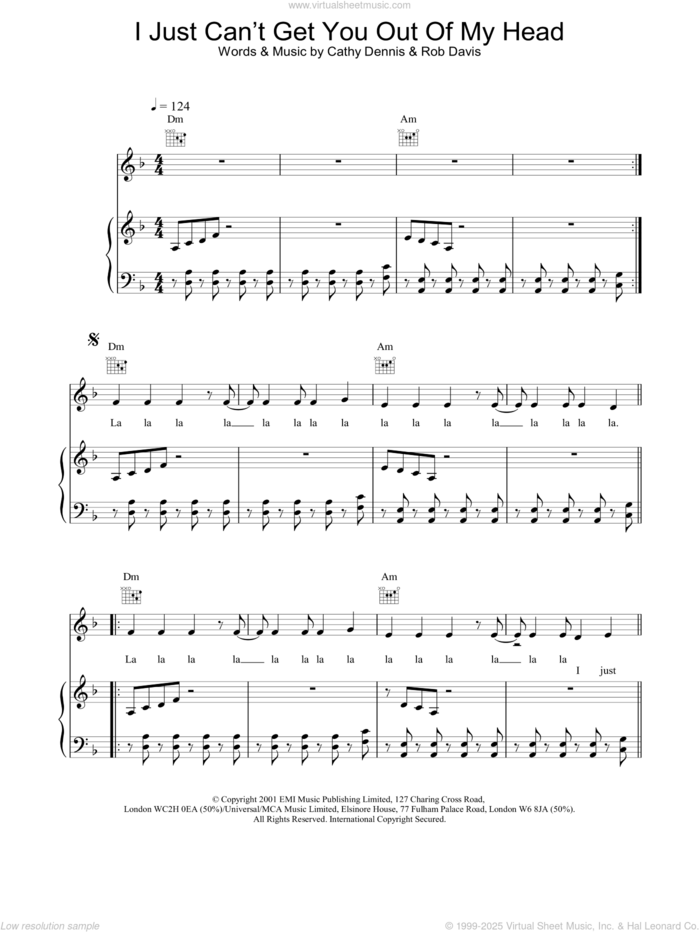 I Just Can't Get You Out Of My Head sheet music for voice, piano or guitar by Kylie Minogue, intermediate skill level