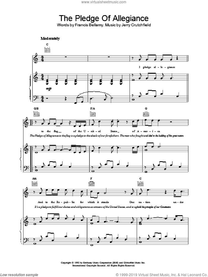 The Pledge Of Allegiance sheet music for voice, piano or guitar by Lee Greenwood, intermediate skill level
