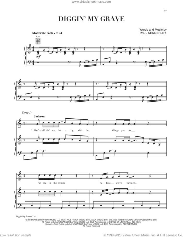 Diggin' My Grave (from A Star Is Born) sheet music for voice, piano or guitar by Lady Gaga & Bradley Cooper, Bradley Cooper, Lady Gaga and Paul Kennerley, intermediate skill level