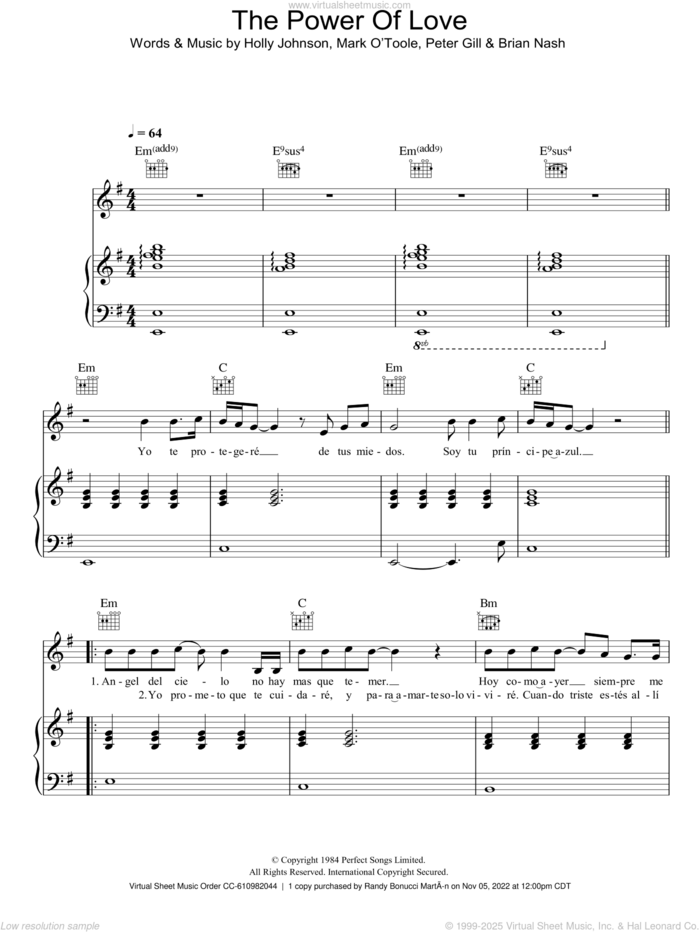 The Power Of Love sheet music for voice, piano or guitar by Il Divo, Brian Nash, Holly Johnson and Peter Gill, intermediate skill level