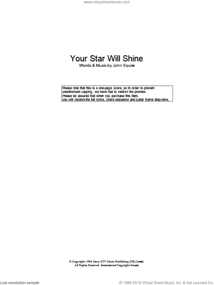 Your Star Will Shine sheet music for guitar (chords) by The Stone Roses and John Squire, intermediate skill level