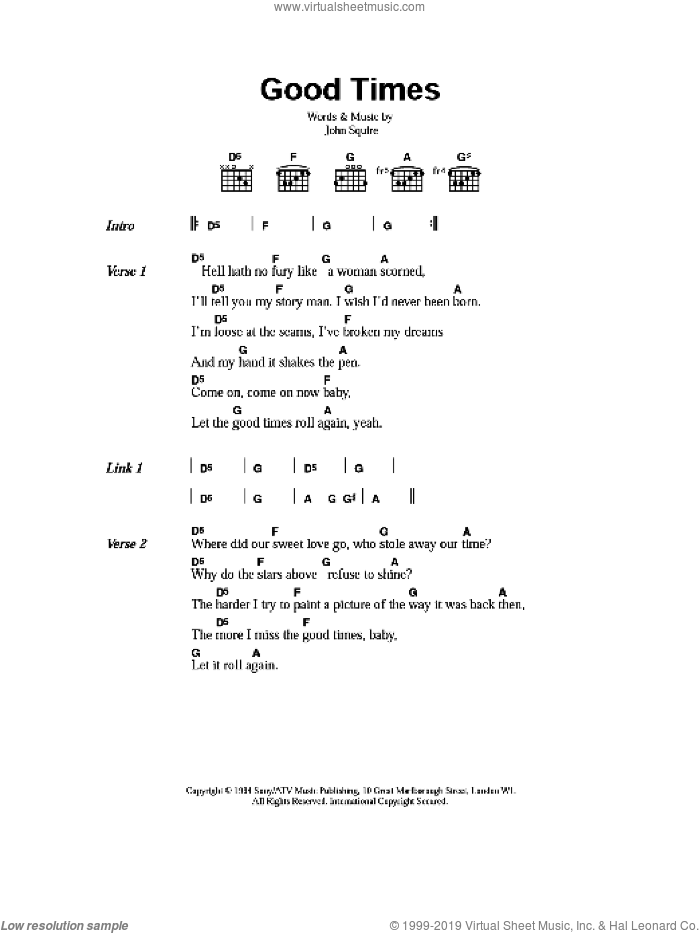 Good Times sheet music for guitar (chords) by The Stone Roses and John Squire, intermediate skill level