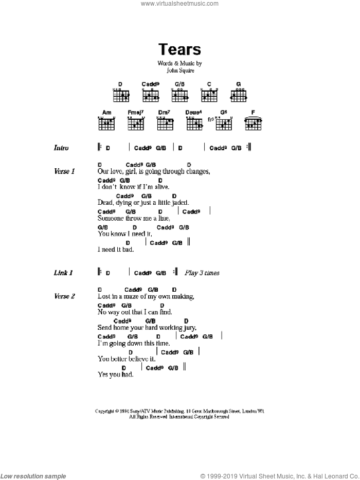 Tears sheet music for guitar (chords) by The Stone Roses and John Squire, intermediate skill level