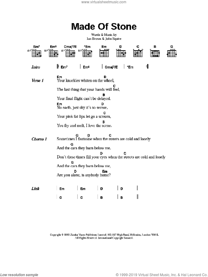 Made Of Stone sheet music for guitar (chords) by The Stone Roses, Ian Brown and John Squire, intermediate skill level
