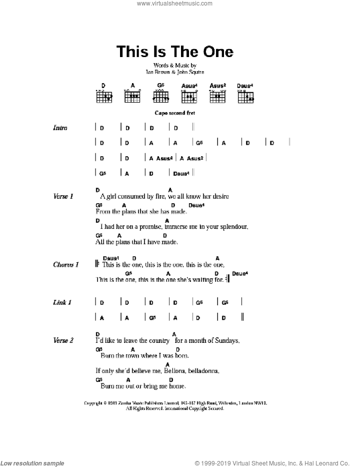 This is The One sheet music for guitar (chords) by The Stone Roses, Ian Brown and John Squire, intermediate skill level