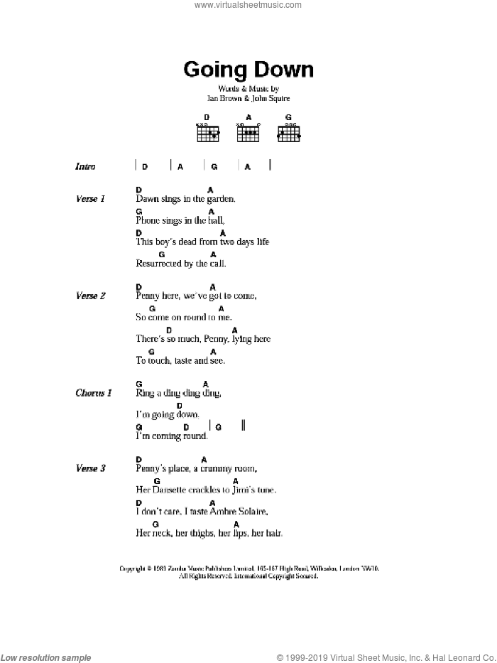 Going Down sheet music for guitar (chords) by The Stone Roses, Ian Brown and John Squire, intermediate skill level