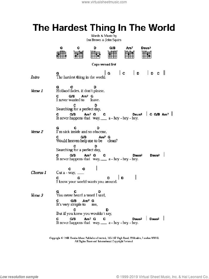 The Hardest Thing In The World sheet music for guitar (chords) by The Stone Roses, Ian Brown and John Squire, intermediate skill level