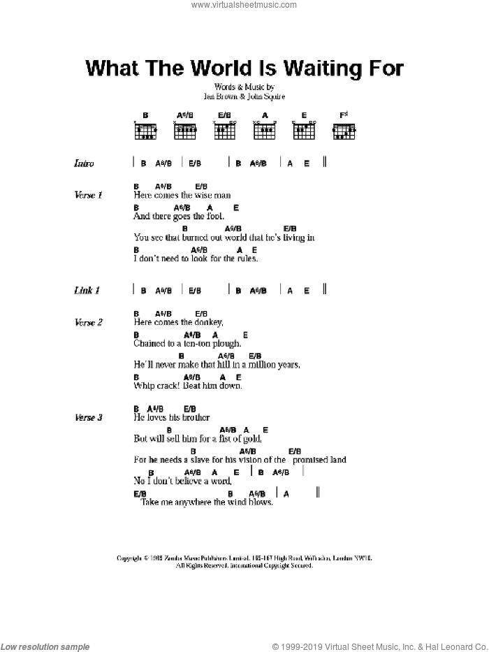 What The World Is Waiting For sheet music for guitar (chords) by The Stone Roses, Ian Brown and John Squire, intermediate skill level