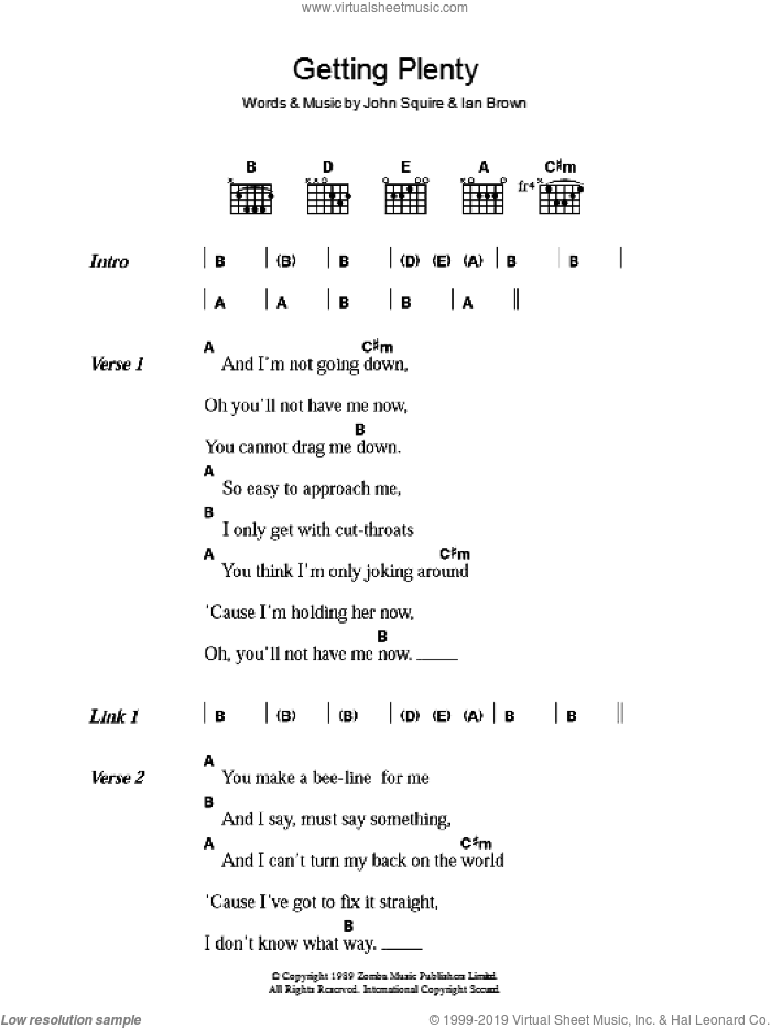 Getting Plenty sheet music for guitar (chords) by The Stone Roses, Ian Brown and John Squire, intermediate skill level