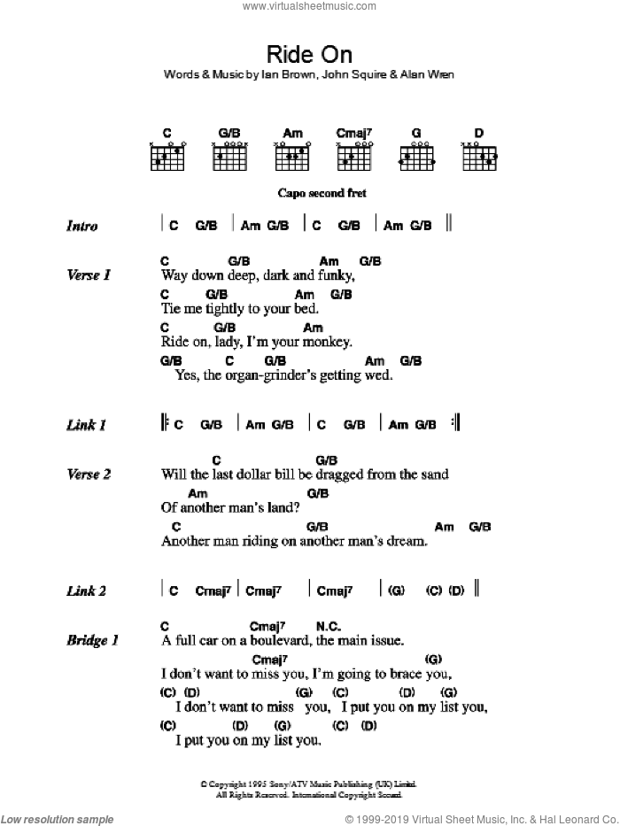 Ride On sheet music for guitar (chords) by The Stone Roses, Alan Wren, Ian Brown and John Squire, intermediate skill level