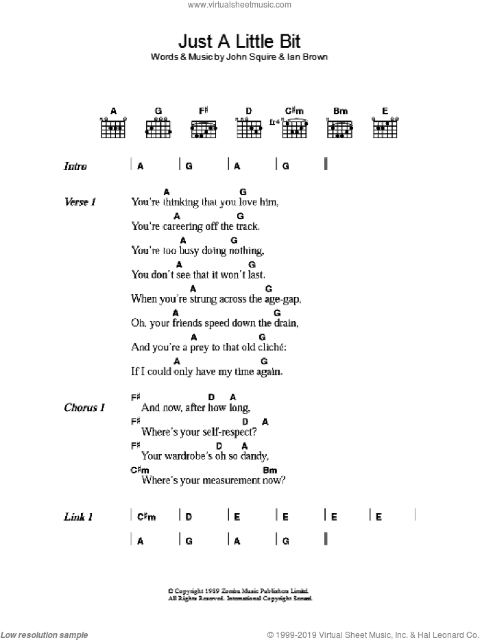 Just A Little Bit sheet music for guitar (chords) by The Stone Roses, Ian Brown and John Squire, intermediate skill level