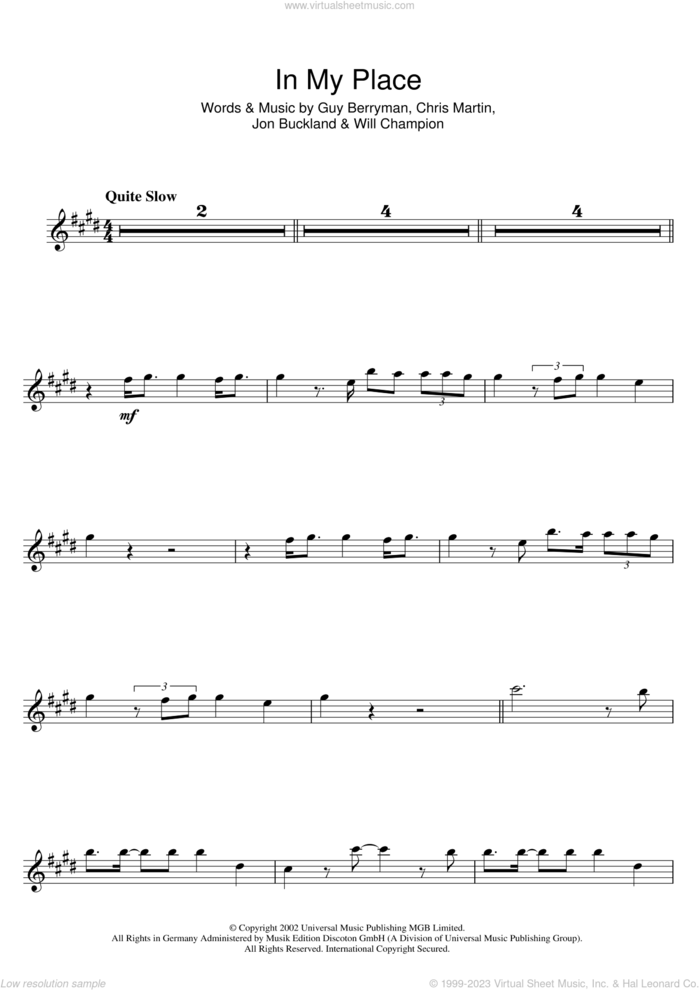 In My Place sheet music for voice and other instruments (fake book) by Coldplay, Chris Martin, Guy Berryman, Jon Buckland and Will Champion, intermediate skill level