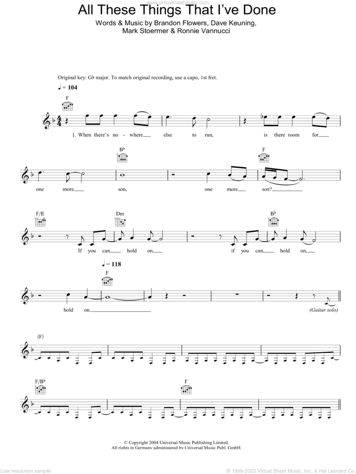 All These Things That I've Done sheet music for voice and other instruments (fake book) by The Killers, Brandon Flowers, Dave Keuning, Mark Stoermer and Ronnie Vannucci, intermediate skill level