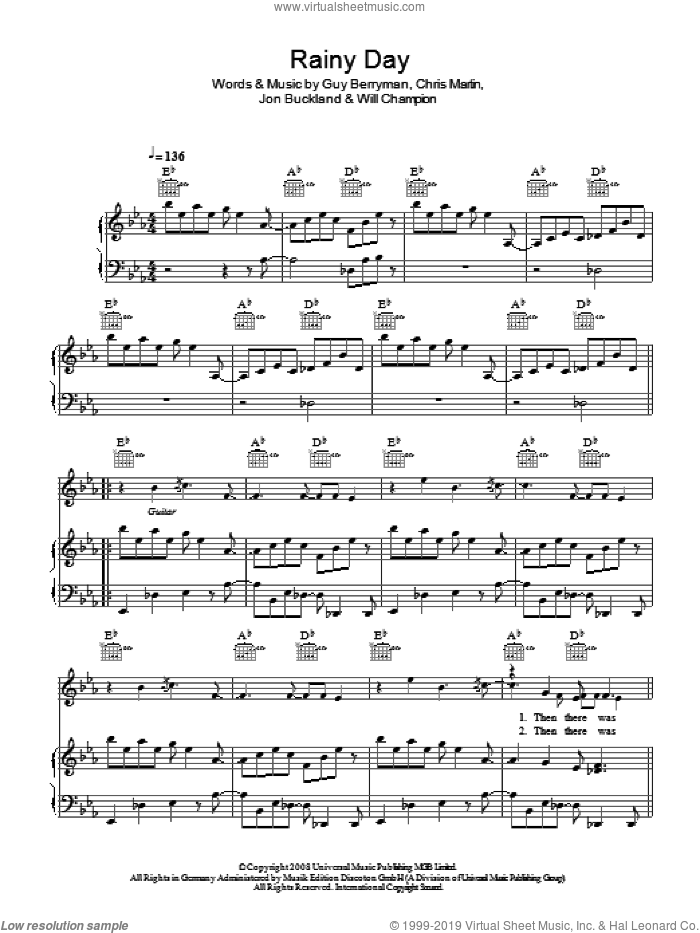 Rainy Day sheet music for voice, piano or guitar (PDF)