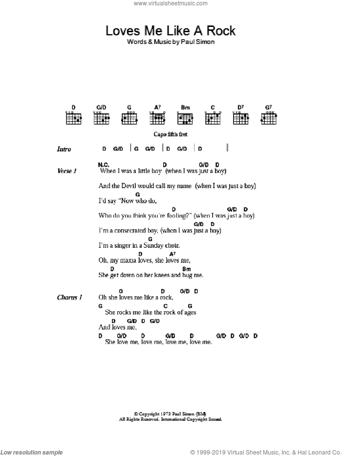 Loves Me Like A Rock sheet music for guitar (chords) by Paul Simon, intermediate skill level