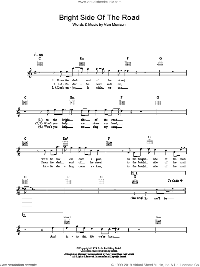 Bright Side Of The Road sheet music for voice and other instruments (fake book) by Van Morrison, intermediate skill level