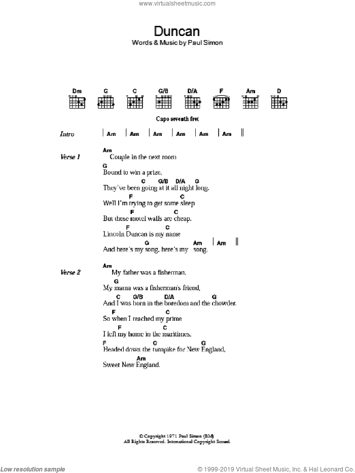 Duncan sheet music for guitar (chords) by Paul Simon, intermediate skill level