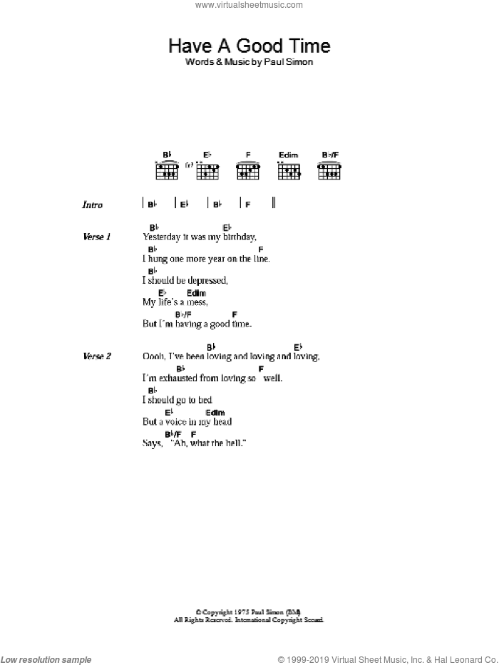 Have A Good Time sheet music for guitar (chords) by Paul Simon, intermediate skill level