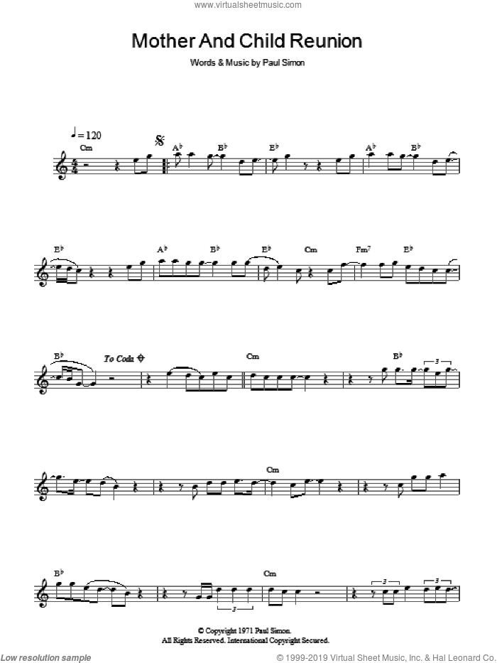Mother And Child Reunion sheet music for voice and other instruments (fake book) by Paul Simon, intermediate skill level