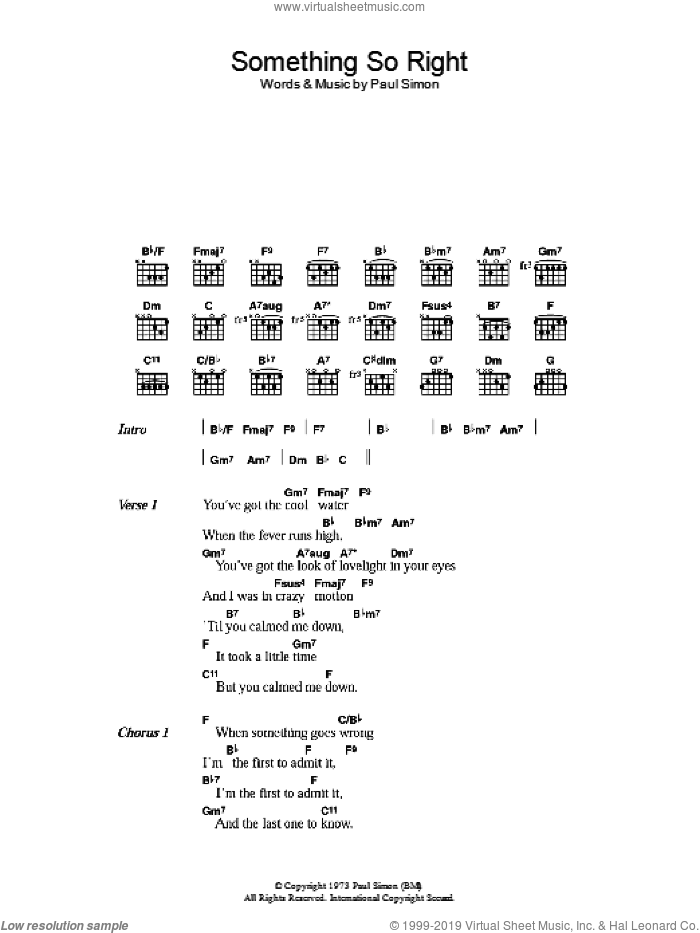 Something So Right sheet music for guitar (chords) by Paul Simon, intermediate skill level