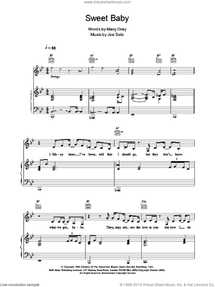 Sweet Baby sheet music for voice, piano or guitar by Macy Gray, intermediate skill level