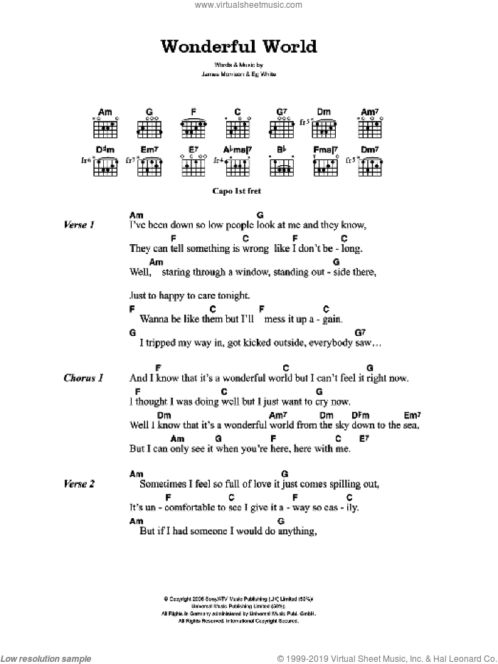 Wonderful World sheet music for guitar (chords) by James Morrison and Eg White, intermediate skill level