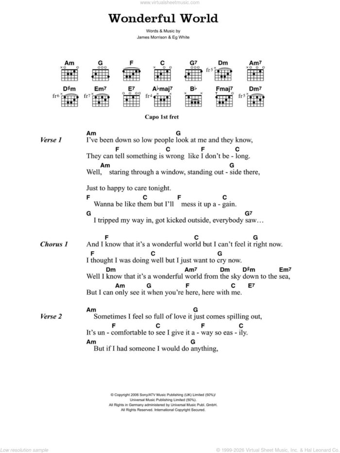 Wonderful World sheet music for guitar (chords) by James Morrison and Eg White, intermediate skill level