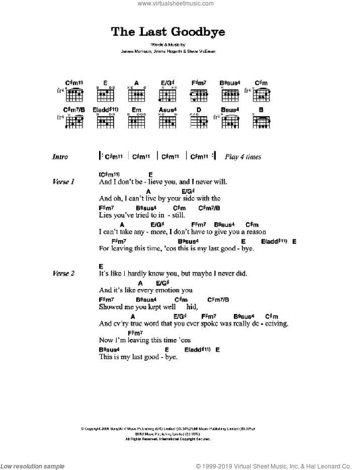 The Last Goodbye sheet music for guitar (chords) by James Morrison, James Hogarth and Steve McEwan, intermediate skill level