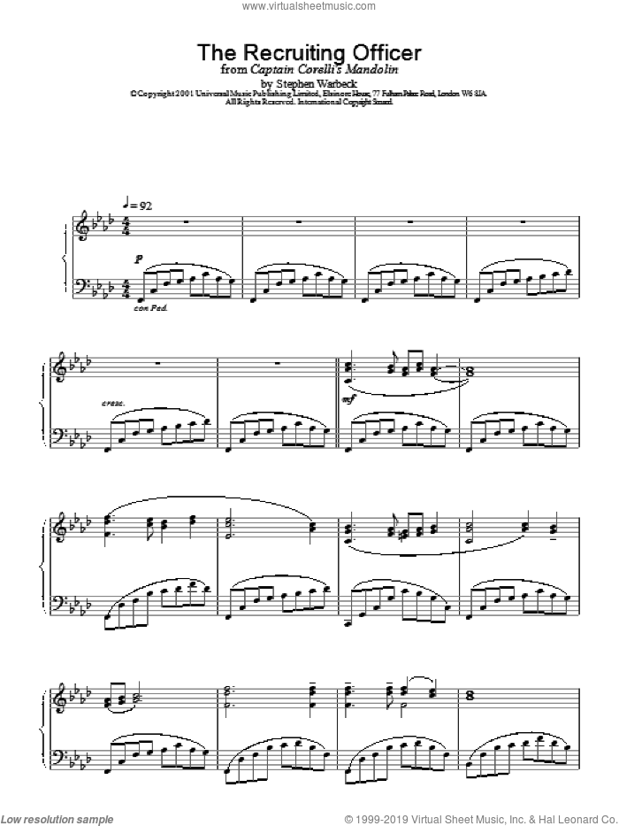 The Recruiting Officer sheet music for piano solo by Stephen Warbeck, intermediate skill level