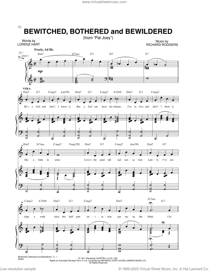 Bewitched (from Pal Joey) sheet music for voice and piano by Rodgers & Hart, Betty Smith Group, Lorenz Hart and Richard Rodgers, intermediate skill level