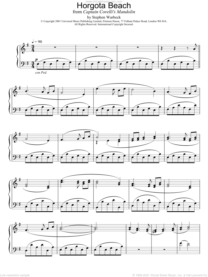 Horgota Beach sheet music for piano solo by Stephen Warbeck, intermediate skill level