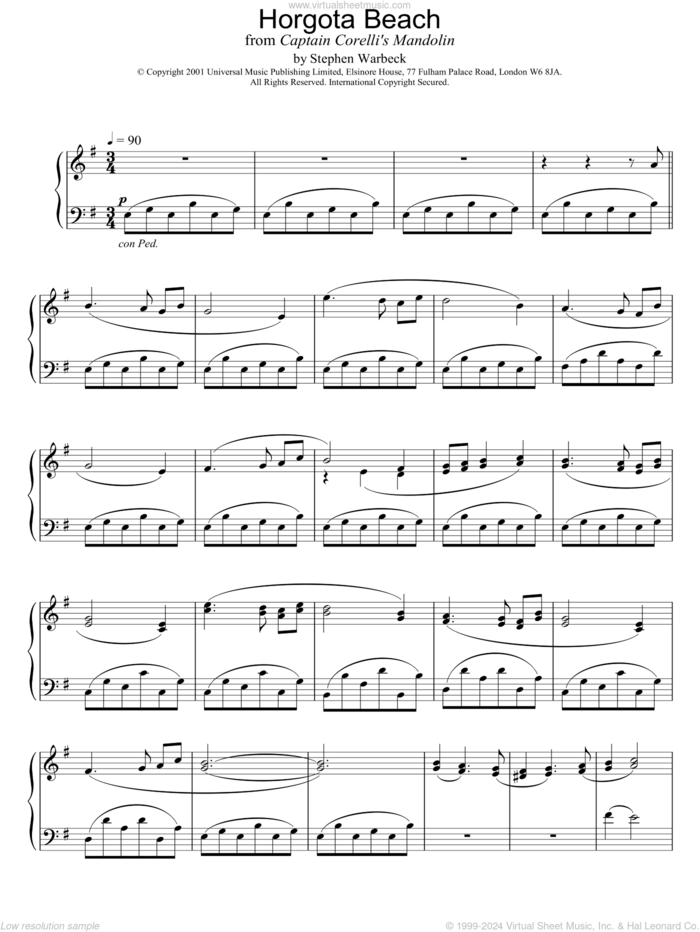 Horgota Beach sheet music for piano solo by Stephen Warbeck, intermediate skill level