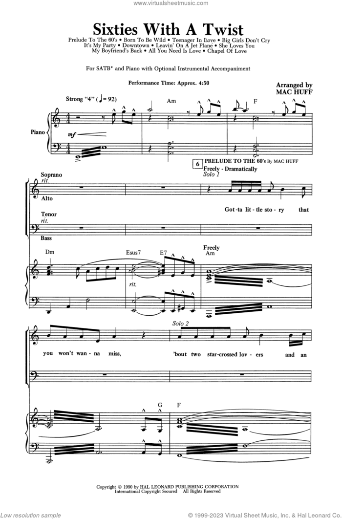 Sixties With A Twist (Medley) sheet music for choir (SATB: soprano, alto, tenor, bass) by Mac Huff, intermediate skill level