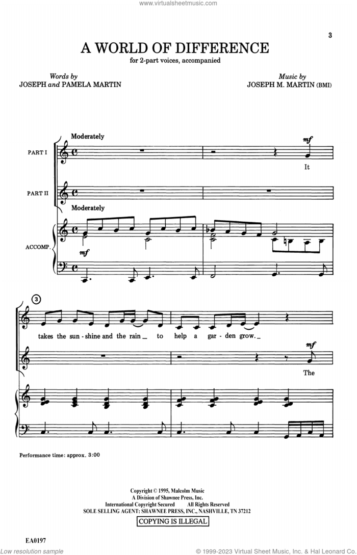 A World Of Difference sheet music for choir (2-Part) by Joseph M. Martin, Joseph and Pamela Martin and Pamela Martin, intermediate duet