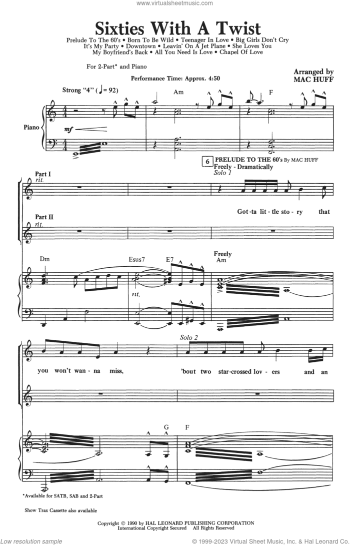 Sixties With A Twist (Medley) sheet music for choir (2-Part) by Mac Huff, intermediate duet