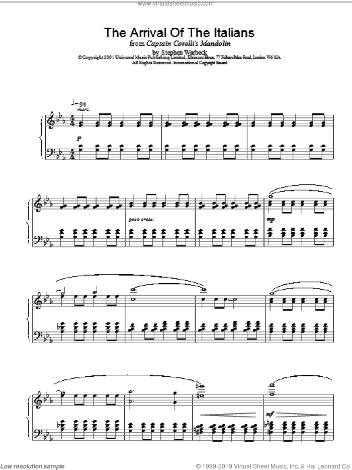 The Arrival Of The Italians sheet music for piano solo by Stephen Warbeck, intermediate skill level