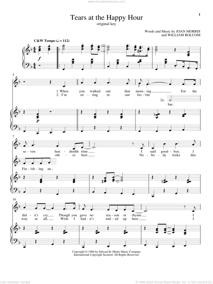 Tears At The Happy Hour sheet music for voice and piano by William Bolcom and Joan Morris, intermediate skill level